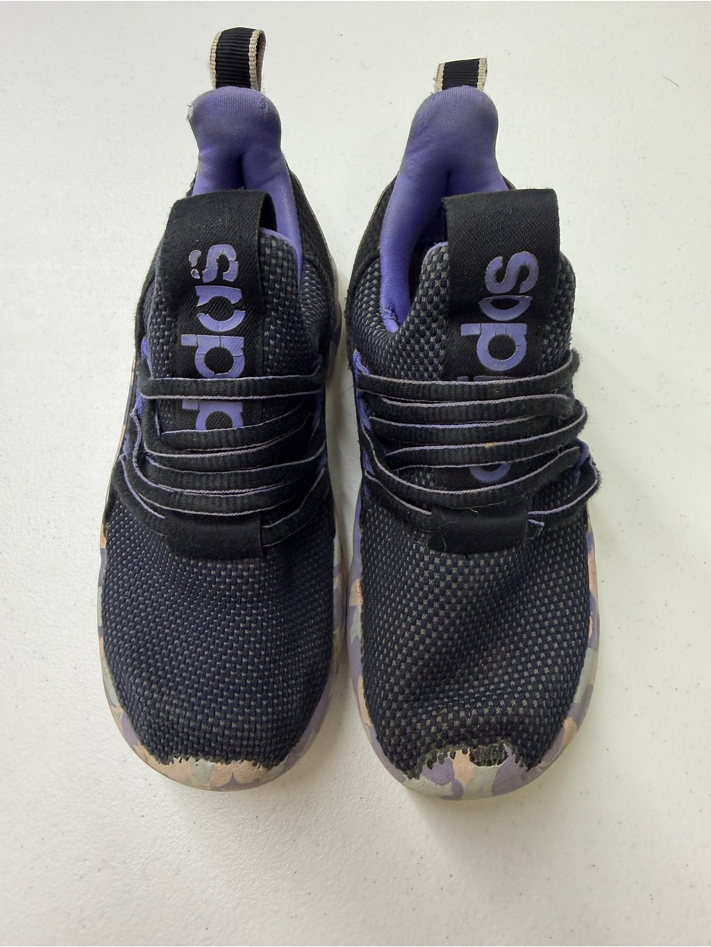 adidas Lite Racer Adapt 7.0 Kids Size 13K Black Purple Camo Slip On Sneakers